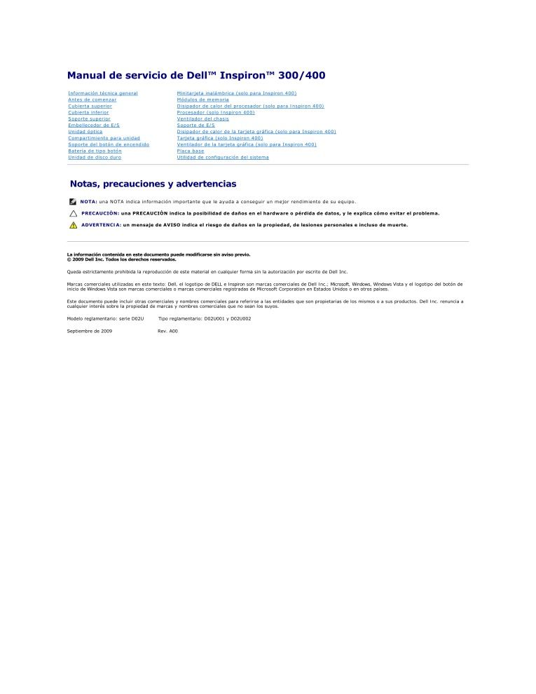 Imágen de pdf Manual de servicio de Dell Inspiron 300/400