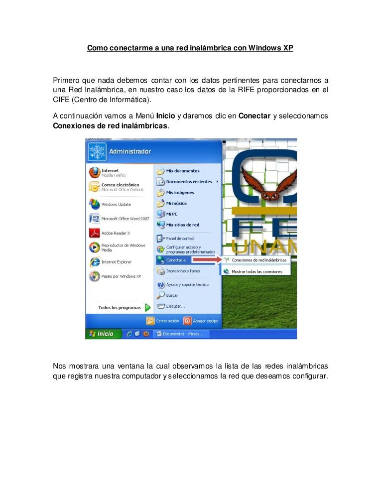 Imágen de pdf Como conectarme a una red inalámbrica con Windows XP
