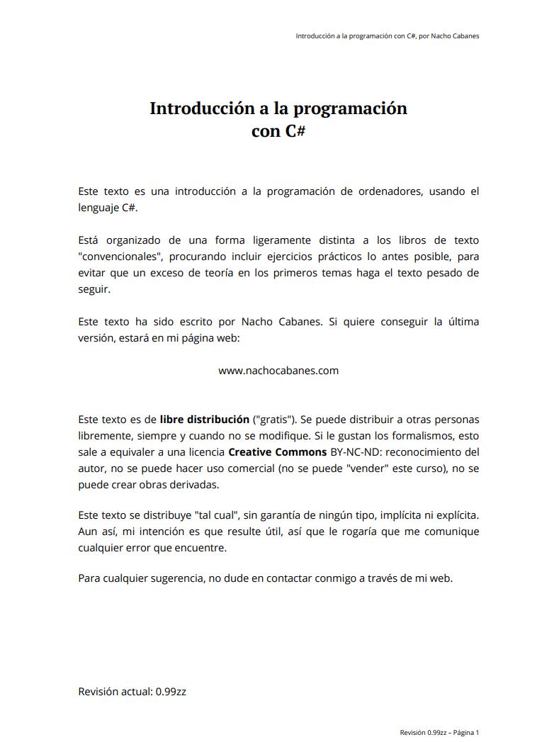 Imágen de pdf Introducción a la programación con C#
