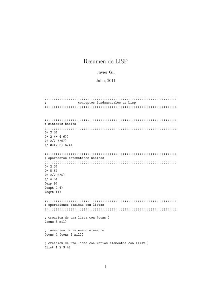 Imágen de pdf Resumen de LISP