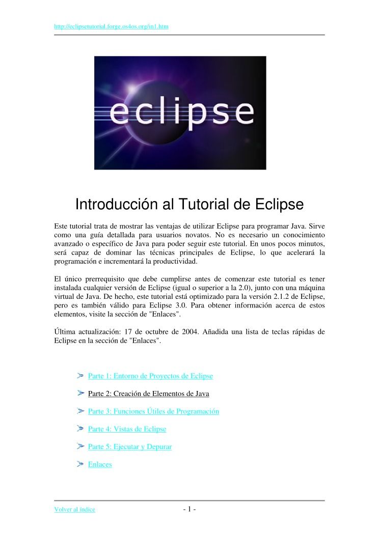 Imágen de pdf Introducción al Tutorial de Eclipse