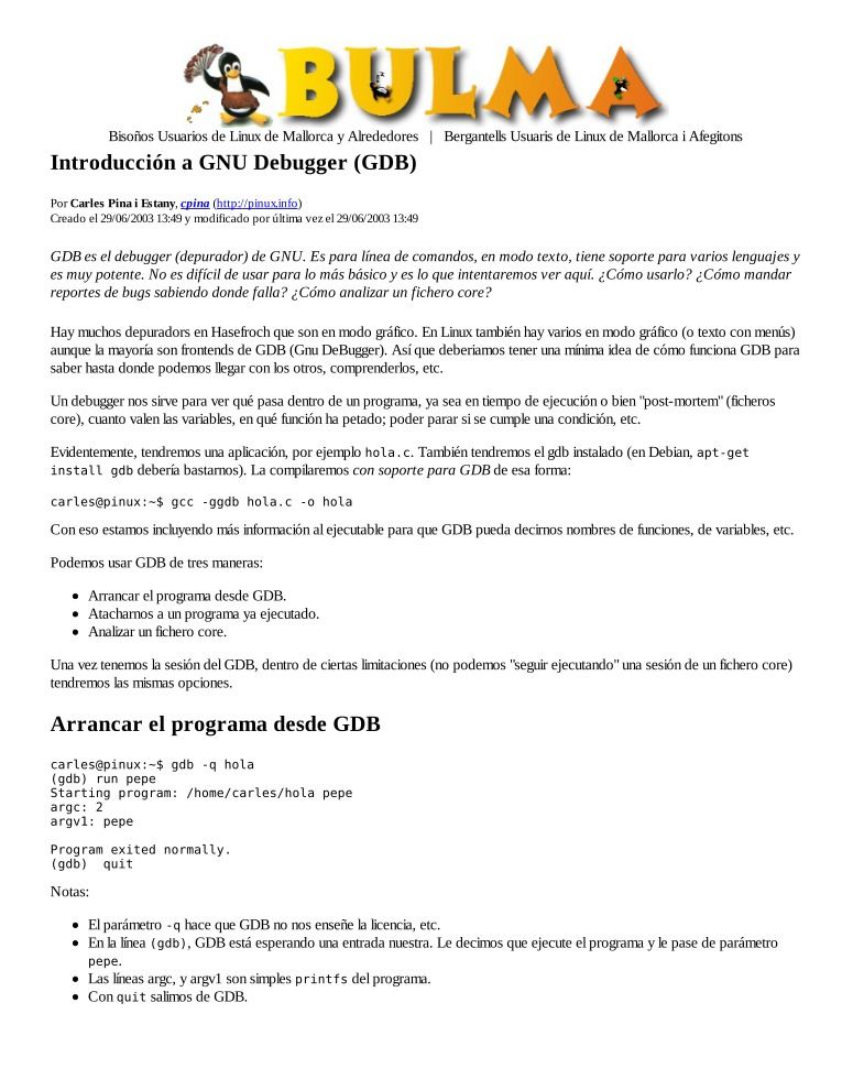 Imágen de pdf Introducción a GNU Debugger gdb