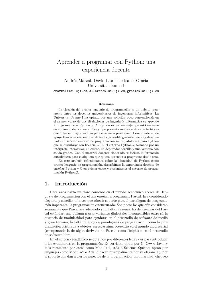 Imágen de pdf Aprender a programar con Python: una experiencia docente