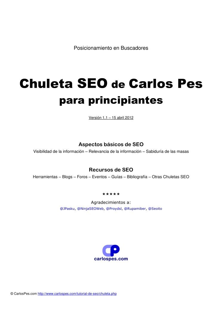 Imágen de pdf Chuleta SEO de Carlos Pes para principiantes