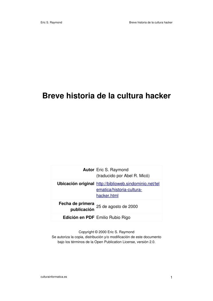 Imágen de pdf Breve historia de la cultura hacker