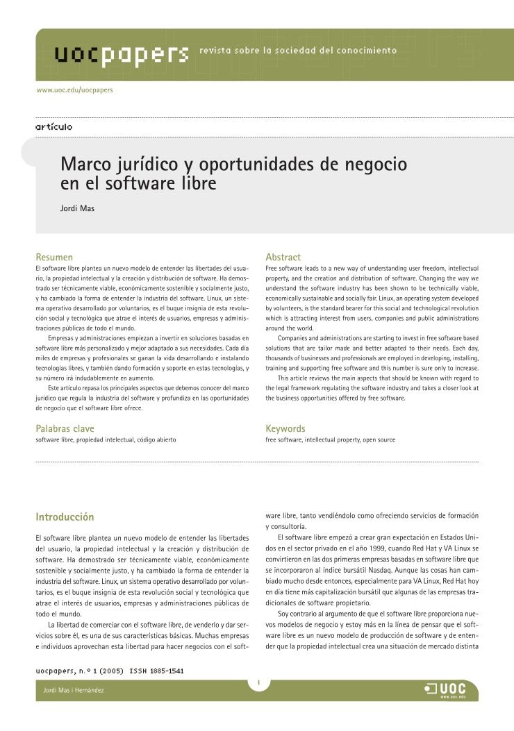 Imágen de pdf Marco jurídico y oportunidades de negocio en el software libre