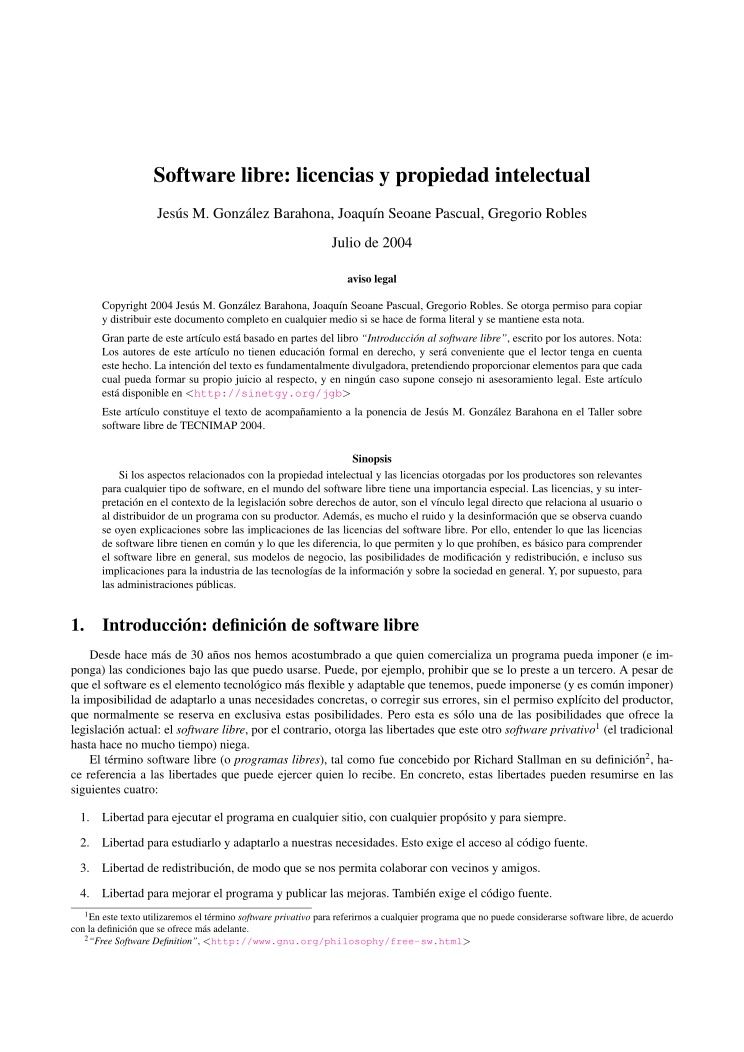Imágen de pdf software libre: licencias y propiedad intelectual - barahona seoane robles