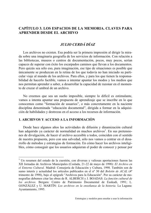 Imágen de pdf Estrategias y modelos para enseñar a usar la información. Capítulo 3. Los espacios de la memoria. Claves para aprender desde el archivo