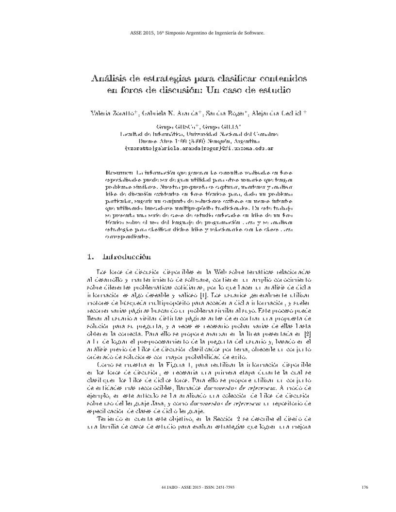 Imágen de pdf Análisis de estrategias para clasificar contenidos en foros de discusión: Un caso de estudio