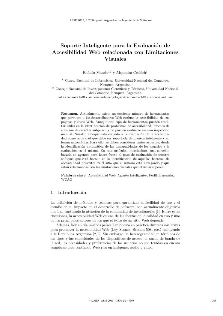 Imágen de pdf Soporte inteligente para la evalucación de accesibilidad web relacionada con Limitaciones Visuales