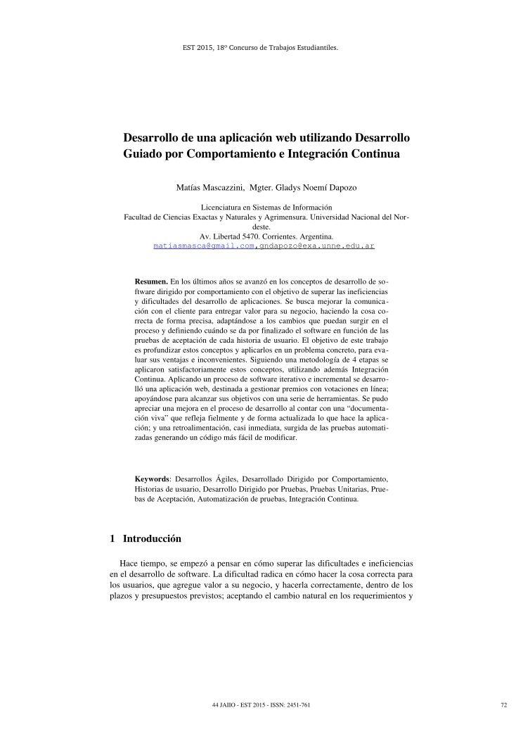 Imágen de pdf Desarrollo de una aplicación web utilizando Desarrollo Guiado por Comportamiento e Integración Continua