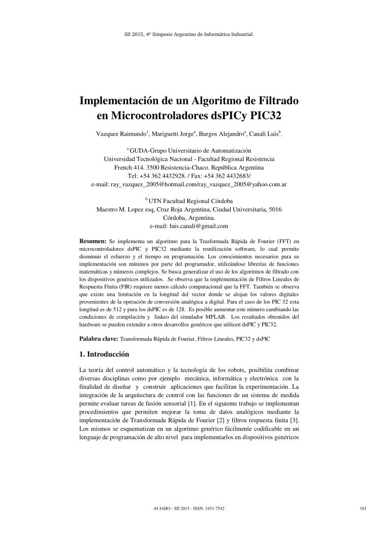 Imágen de pdf Implementación de un Algoritmo de Filtrado en Microcontroladores dsPICy PIC32