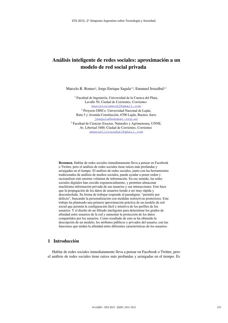 Imágen de pdf Análisis inteligente de redes sociales: aproximación a un modelo de red social privada