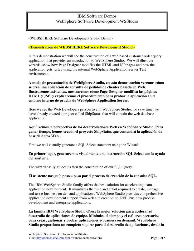 Imágen de pdf Demostración de WEBSPHERE Software Development Studio