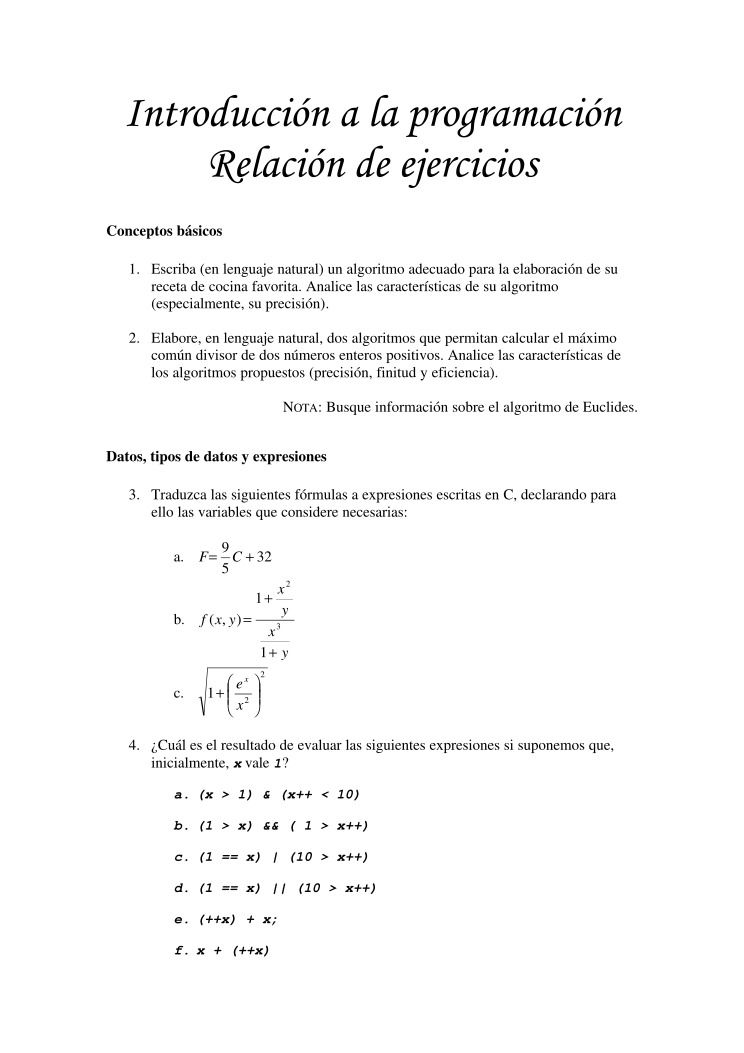 Imágen de pdf Introducción a la Programación - Relación de ejercicios