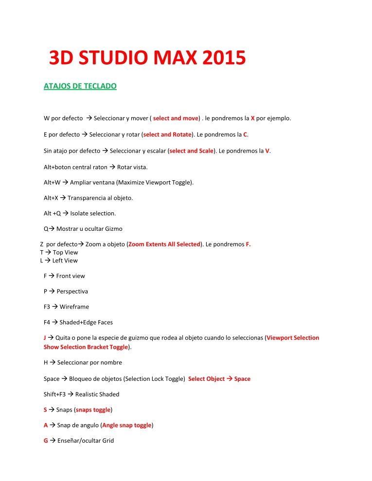 Imágen de pdf 3d studio max 2015 - Atajos de teclado