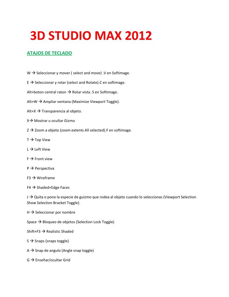 Imágen de pdf 3d studio max 2012 - atajos de teclado