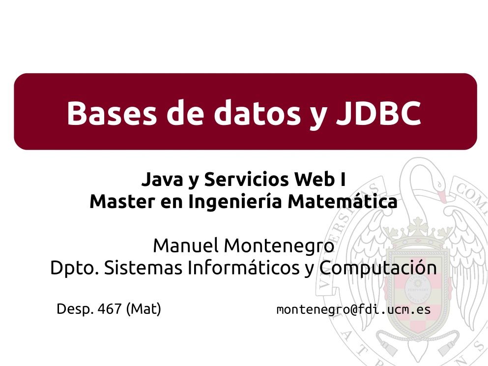 Imágen de pdf Bases De Datos y JDBC - Java y Servicios Web I - Master en Ingeniería Matemática