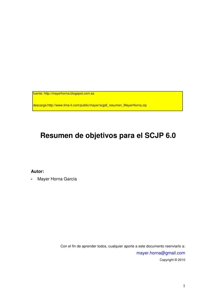Imágen de pdf Resumen de objetivos para el SCJP 6.0