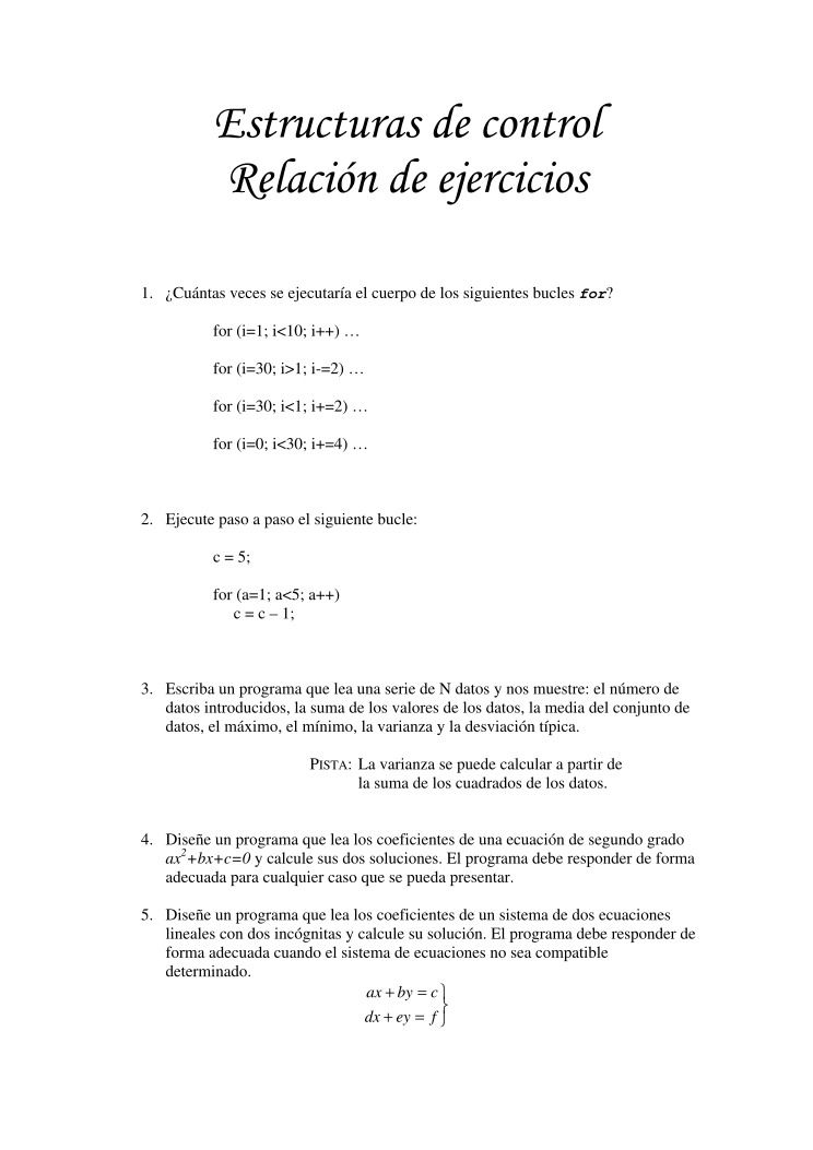 Imágen de pdf Estructuras de control - Ejercicios