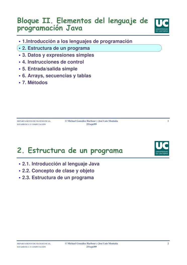 Imágen de pdf Bloque II. Elementos del lenguaje de programación Java - 2. Estructura de un programa