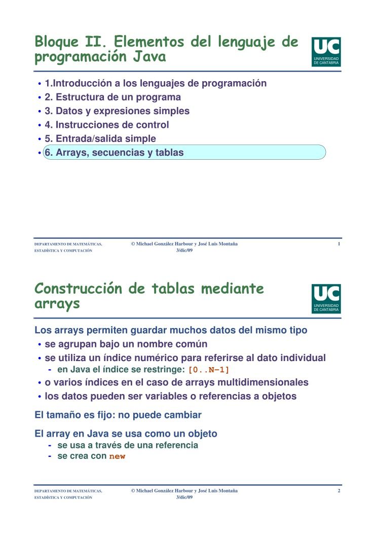 Imágen de pdf Bloque II. Elementos del lenguaje de programación Java - 6. Arrays, secuencias y tablas