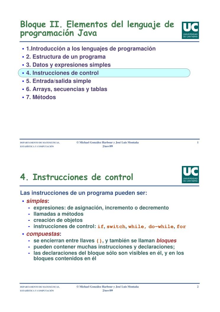 Imágen de pdf Bloque II. Elementos del lenguaje de programación Java - 4. Instrucciones de control