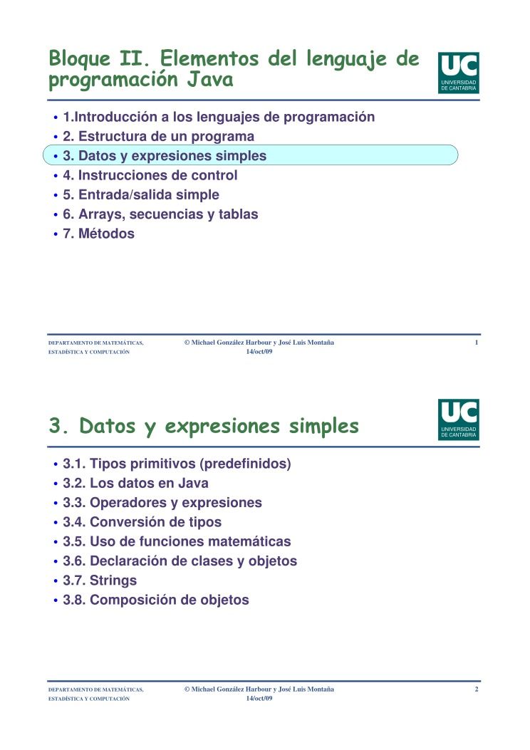 Imágen de pdf Bloque II. Elementos del lenguaje de programación Java - 3. Datos y expresiones simples