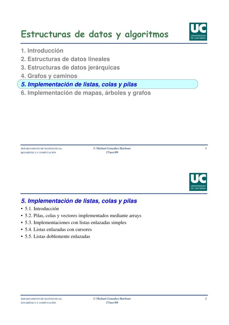 Imágen de pdf Estructuras de datos y algoritmos 5. Implementación de listas, colas y pilas