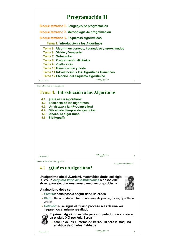 Imágen de pdf Programación II - Tema 4. Introducción a los Algoritmos