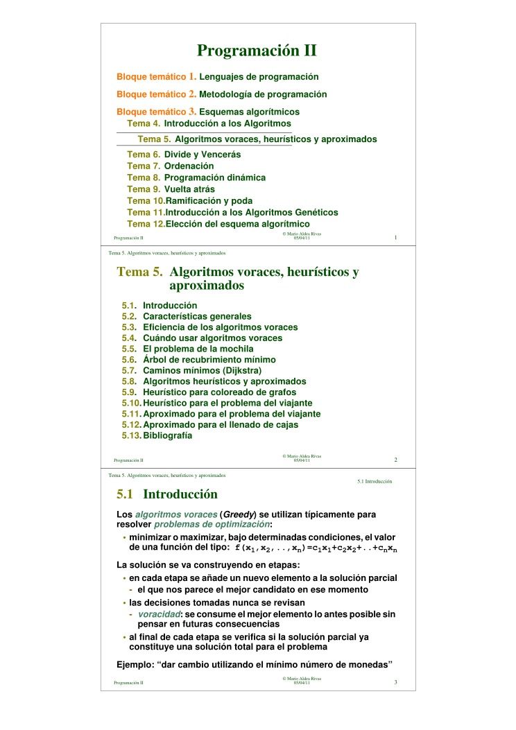 Imágen de pdf Programación II - 5. Algoritmos voraces, heurísticos y aproximados