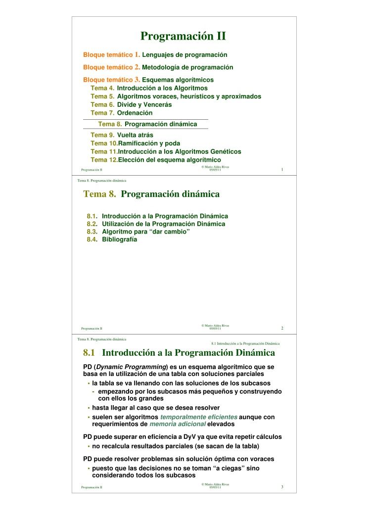 Imágen de pdf Programación II - Tema 8. Programación dinámica