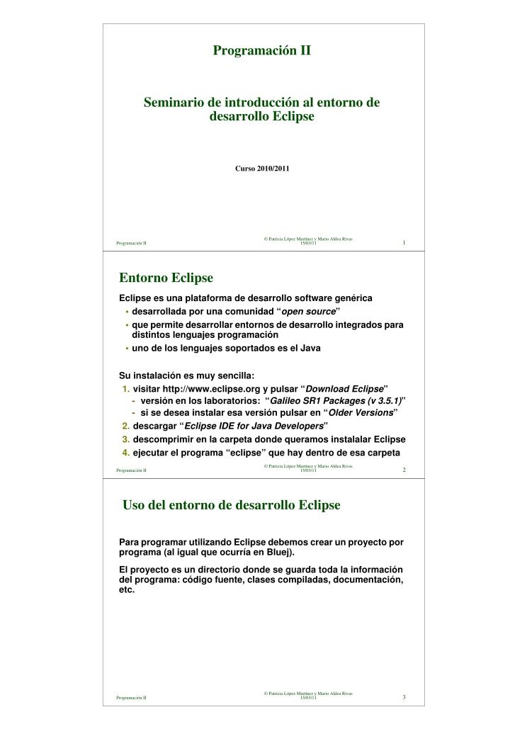 Imágen de pdf Programación II Seminario de introducción al entorno de desarrollo Eclipse
