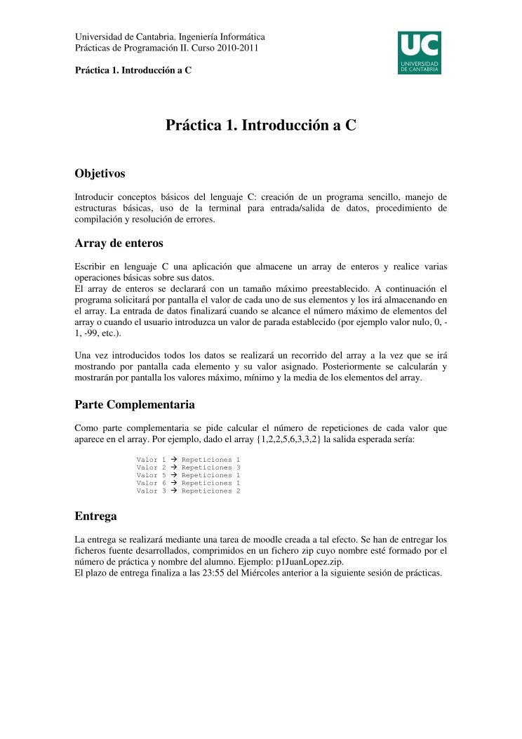 Imágen de pdf Práctica 1. Introducción a C