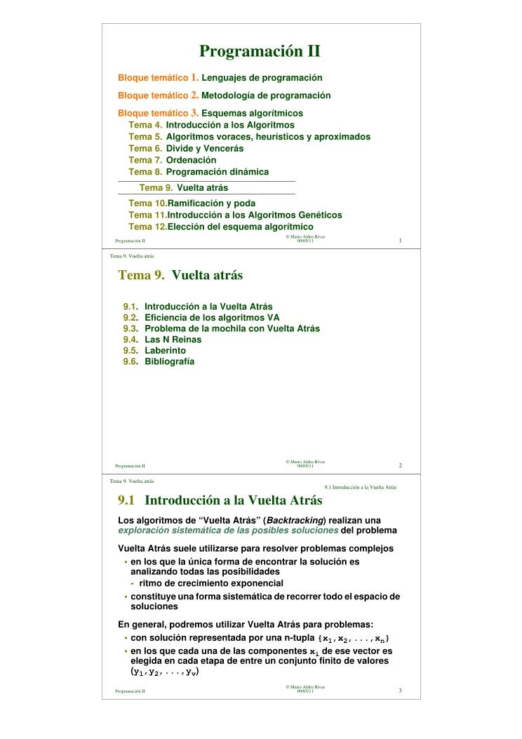 Imágen de pdf Programación II - Tema 9. Vuelta atrás