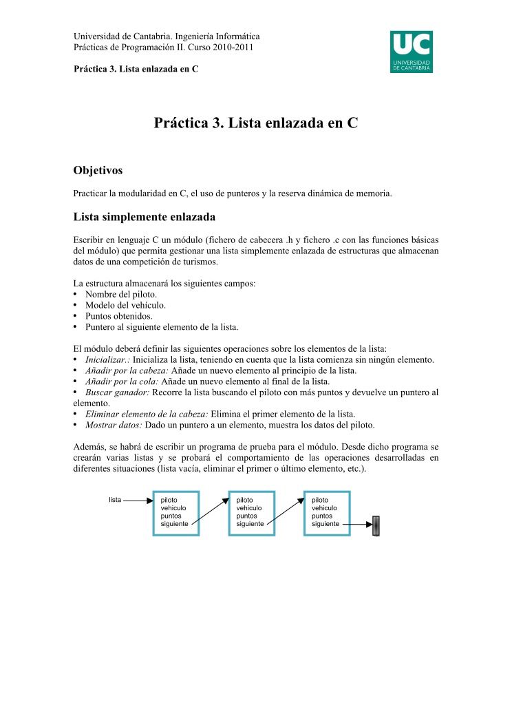 Imágen de pdf Práctica 3. Lista enlazada en C