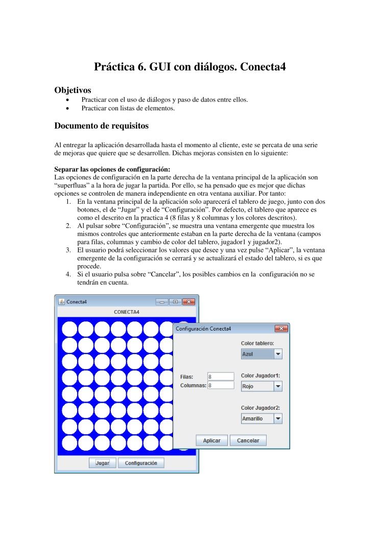 Imágen de pdf Práctica 6. GUI con diálogos. Conecta4