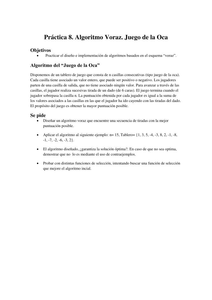 Imágen de pdf Práctica 8. Algoritmo Voraz. Juego de la Oca