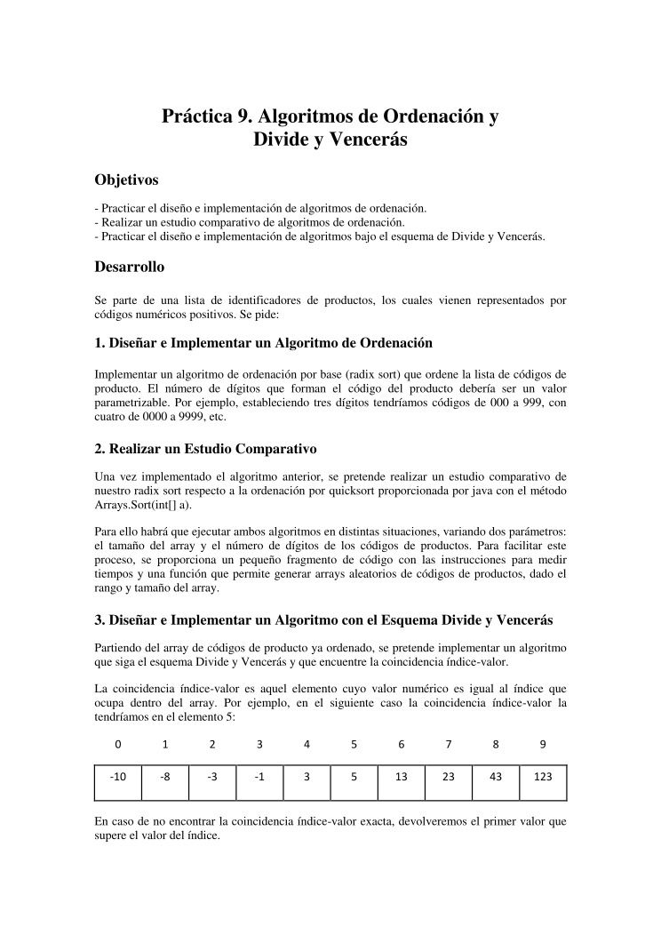 Imágen de pdf Práctica 9. Algoritmos de Ordenación y Divide y Vencerás