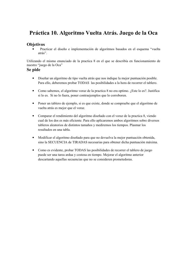 Imágen de pdf Práctica 10. Algoritmo Vuelta Atrás. Juego de la Oca