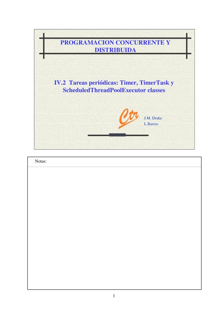 Imágen de pdf PROGRAMACION CONCURRENTE Y DISTRIBUIDA - IV.2 Tareas periódicas: Timer, TimerTask y ScheduledThreadPoolExecutor classes