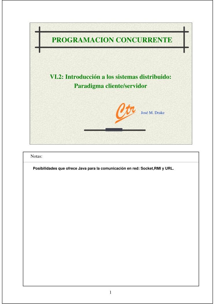 Imágen de pdf PROGRAMACION CONCURRENTE - VI.2: Introducción a los sistemas distribuido: Paradigma cliente/servidor