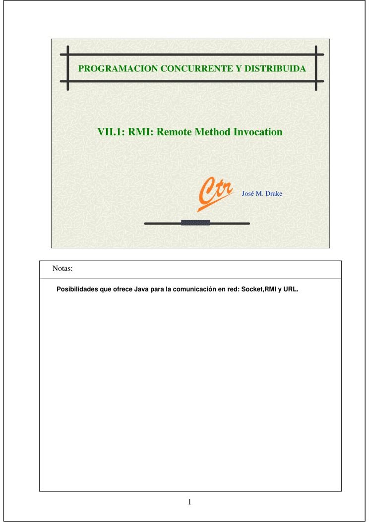 Imágen de pdf PROGRAMACION CONCURRENTE Y DISTRIBUIDA - VII.1: RMI: Remote Method Invocation