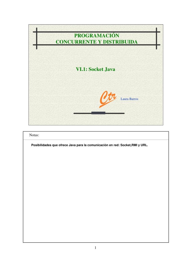 Imágen de pdf PROGRAMACIÓN CONCURRENTE Y DISTRIBUIDA - VI.1: Socket Java