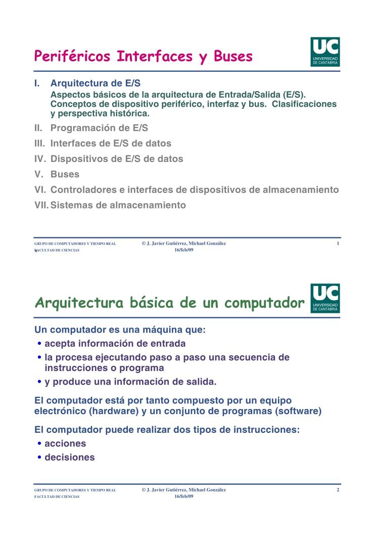 Imágen de pdf Periféricos Interfaces y Buses - I. Arquitectura de E/S Aspectos básicos de la arquitectura de Entrada/Salida (E/S)