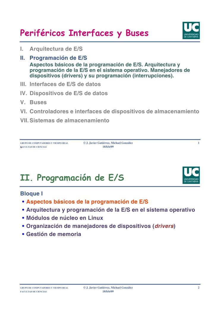 Imágen de pdf Periféricos Interfaces y Buses - Programación de E/S Aspectos básicos de la programación de E/S. Arquitectura y programación de la E/S en el sistema operativo