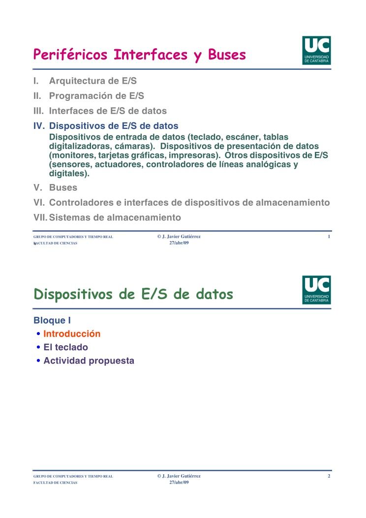 Imágen de pdf Periféricos Interfaces y Buses - IV. Dispositivos de E/S