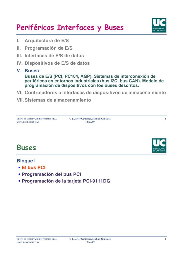Imágen de pdf Periféricos Interfaces y Buses - V. Buses