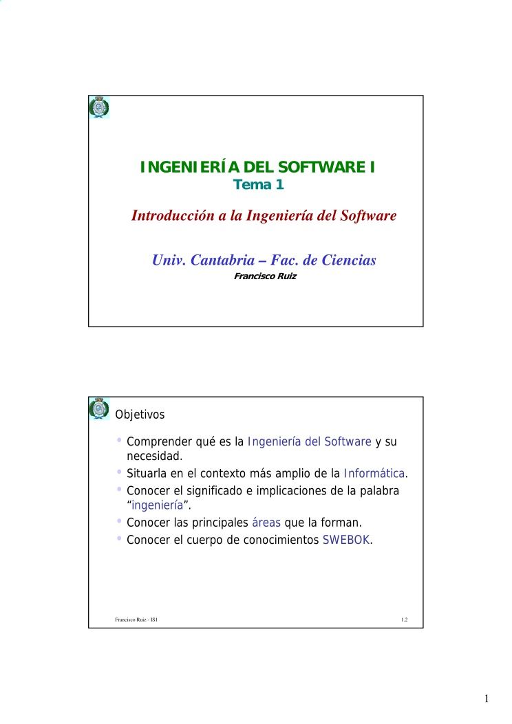 Imágen de pdf INGENIERÍA DEL SOFTWARE I - Tema 1 Introducción a la Ingeniería del Software
