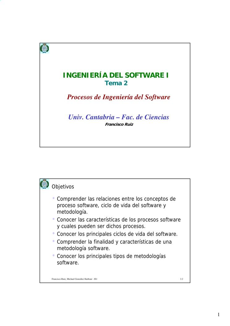 Imágen de pdf INGENIERÍA DEL SOFTWARE I - Tema 2 - Procesos de Ingeniería del Software